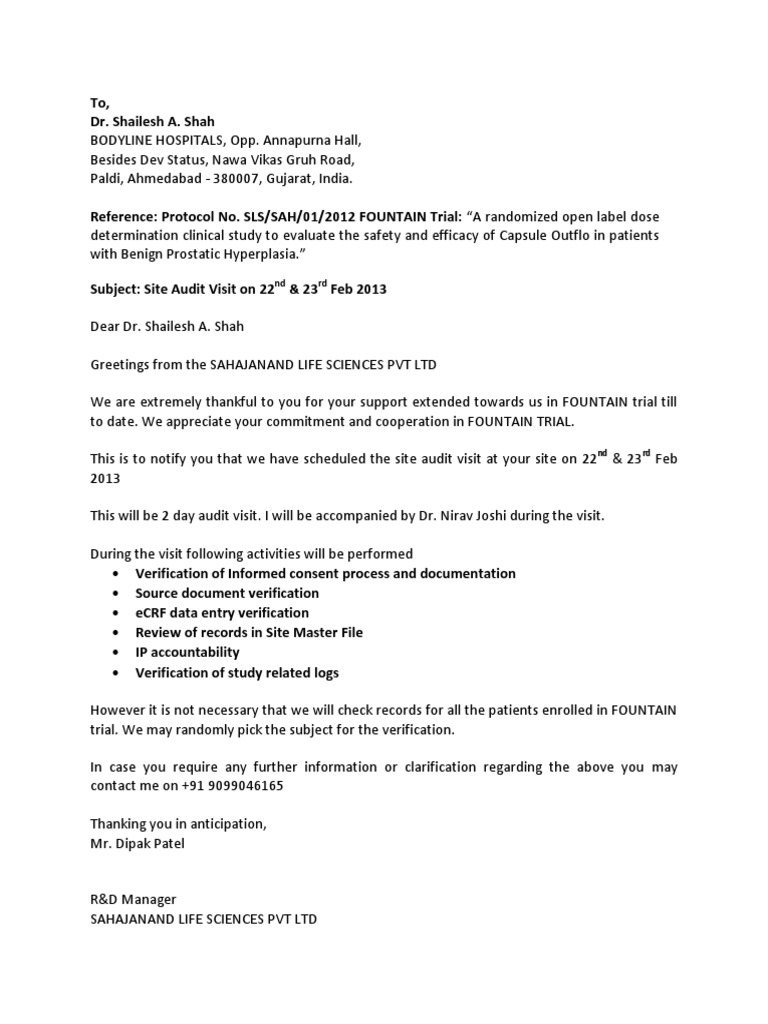 Audit Letter | PDF | Clinical Trial | Informed Consent
