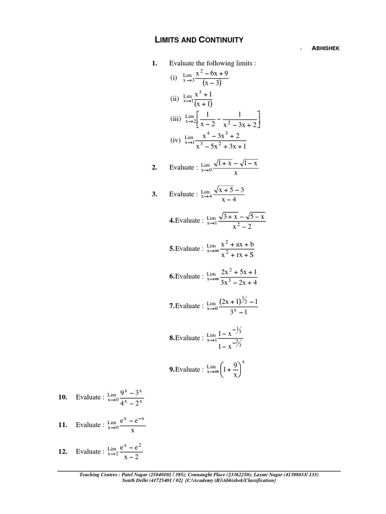 CPT MATHS 1.limits and Continuity | PDF | Slope | Mathematical Concepts