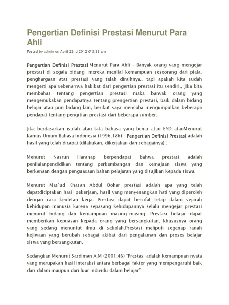 Pengertian Definisi Prestasi Menurut Para Ahli Pdf