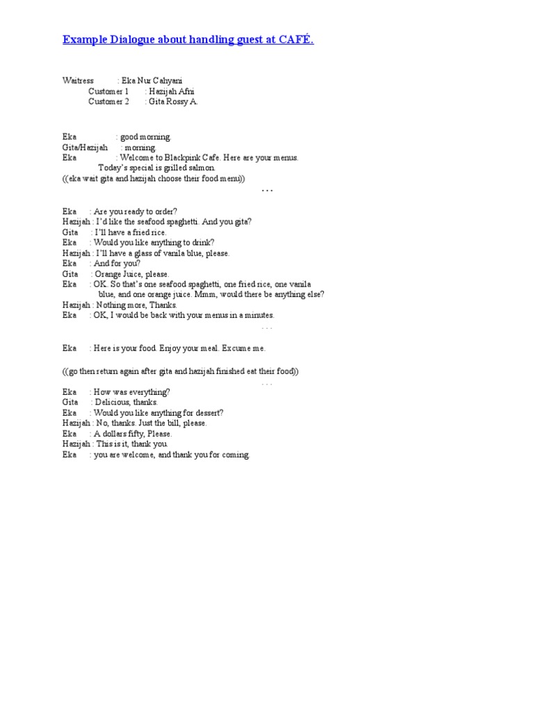 Café Dialogue: Handling Guest Orders | PDF | Restaurants | Food Retailing