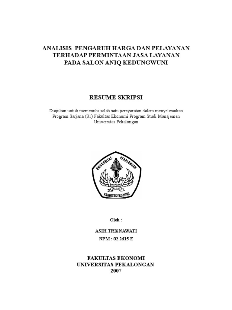 Analisis Pengaruh Harga Dan Pelayanan Terhadap An Jasa Layanan Pada Salon Aniq Kedungwuni