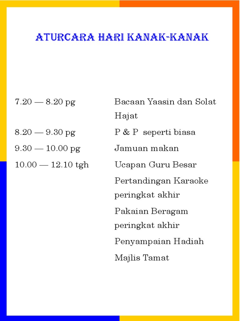 Aturcara Hari Kanak-Kanak 2023 | PDF