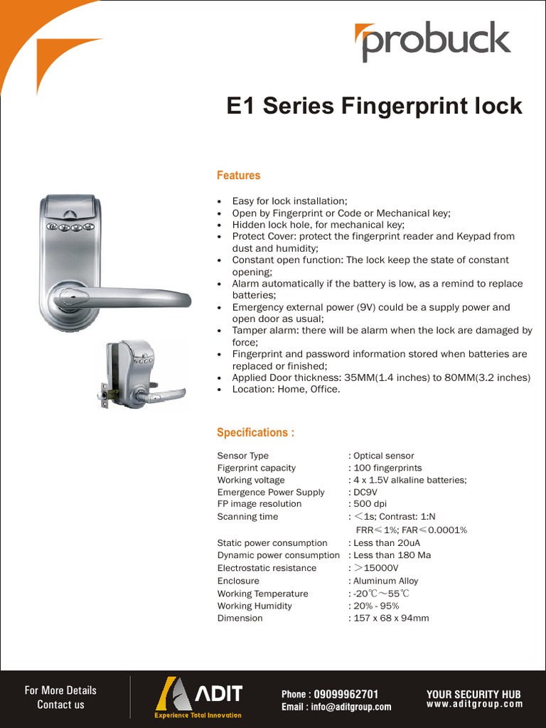 E1 Series Fingerprint Locks | PDF