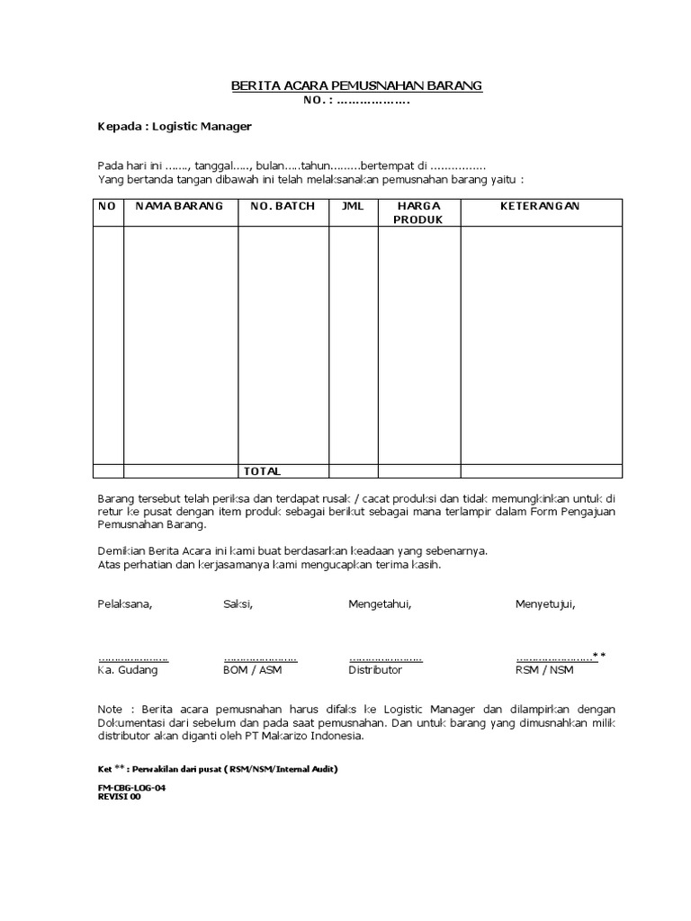 17 Contoh Surat Berita Acara Barang Rusak
