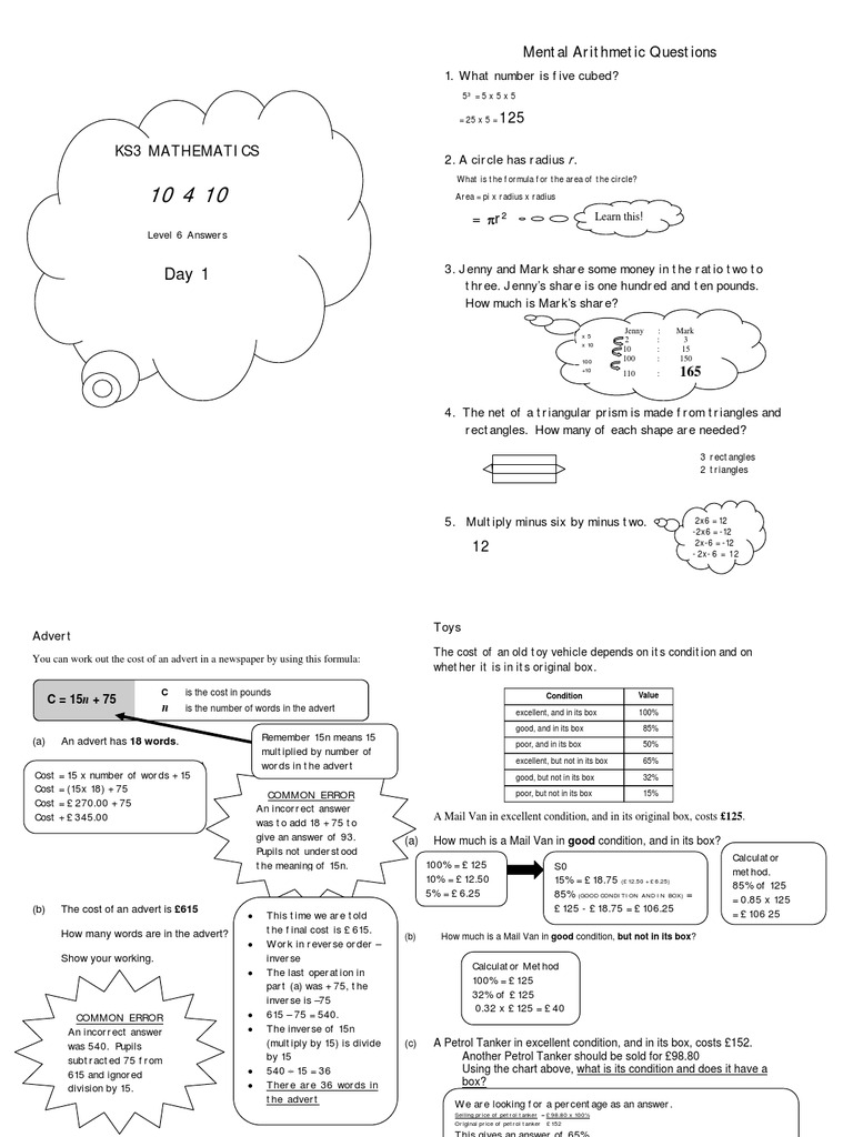 Year 9 Maths Answers Level 6 PDF Area Triangle