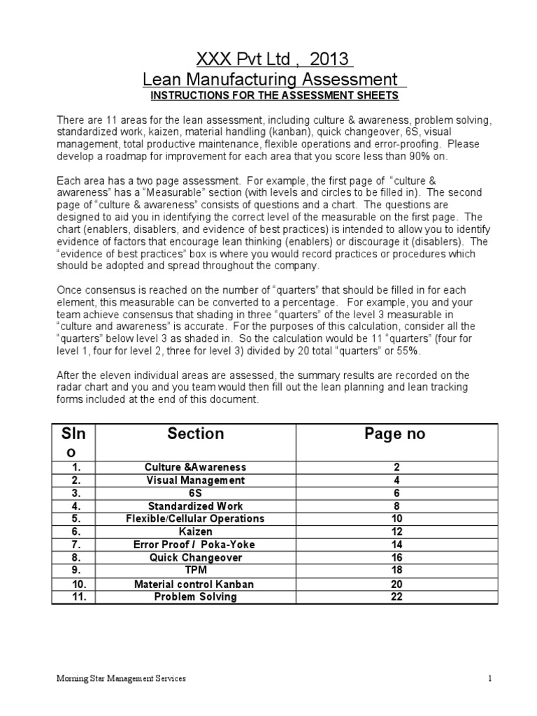 Lean Manufacturing Assessment Guide | PDF | Science And Technology ...