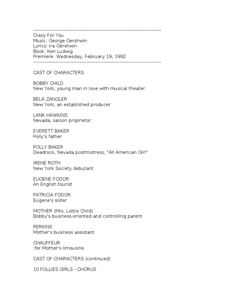 Crazy For You Script PDF Leisure