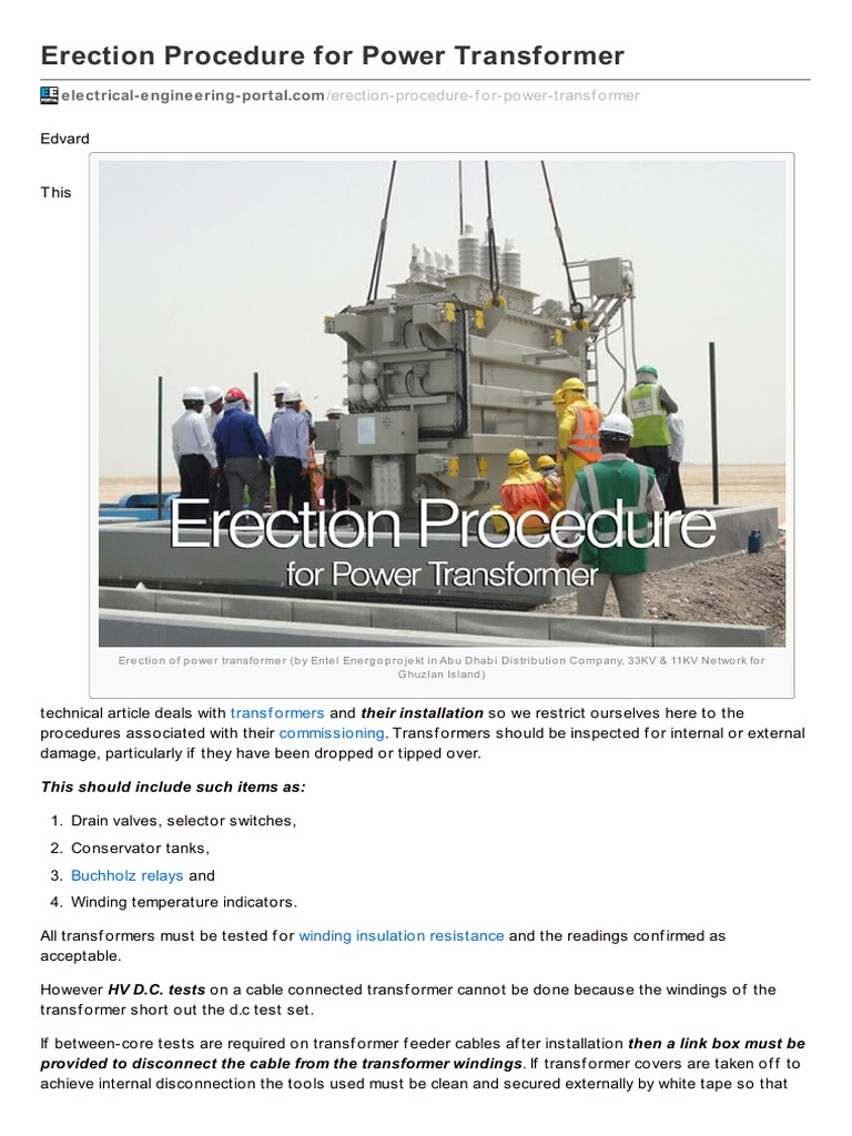 Power Transformer Erection Procedure | PDF | Transformer | Electrical ...