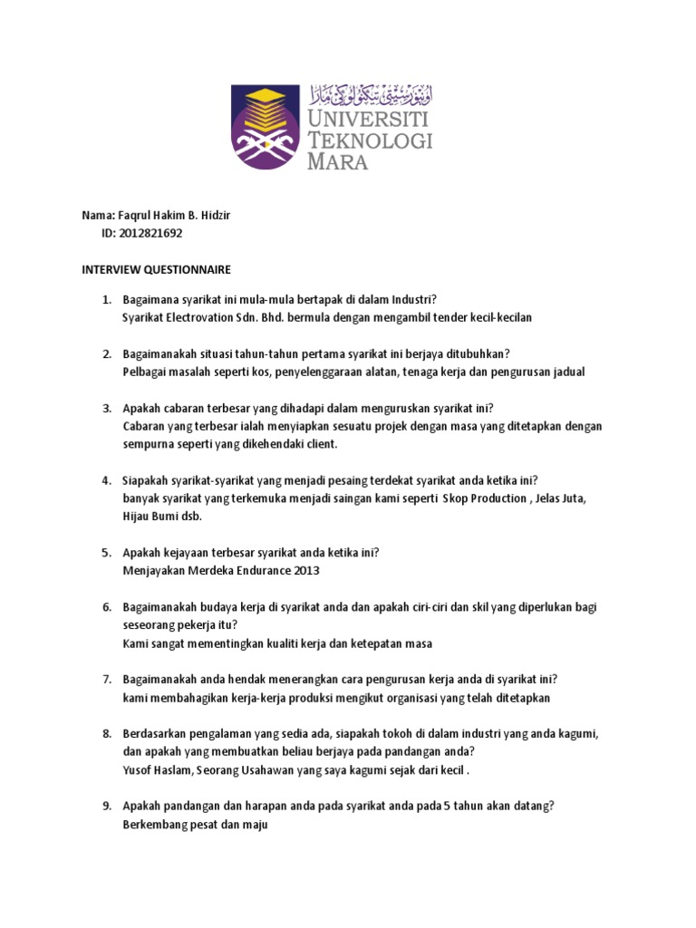 Interview Questionnaire | PDF