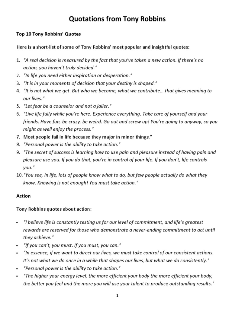 Quotations From Tony Robbins PDF Neuro Linguistic Programming Emotions