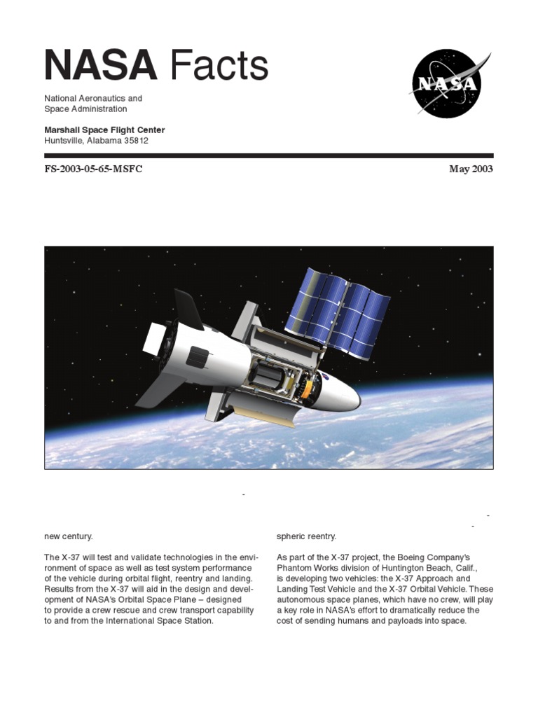 X37-Facts NASA-Facts May2003 | PDF | Science & Mathematics | Technology ...