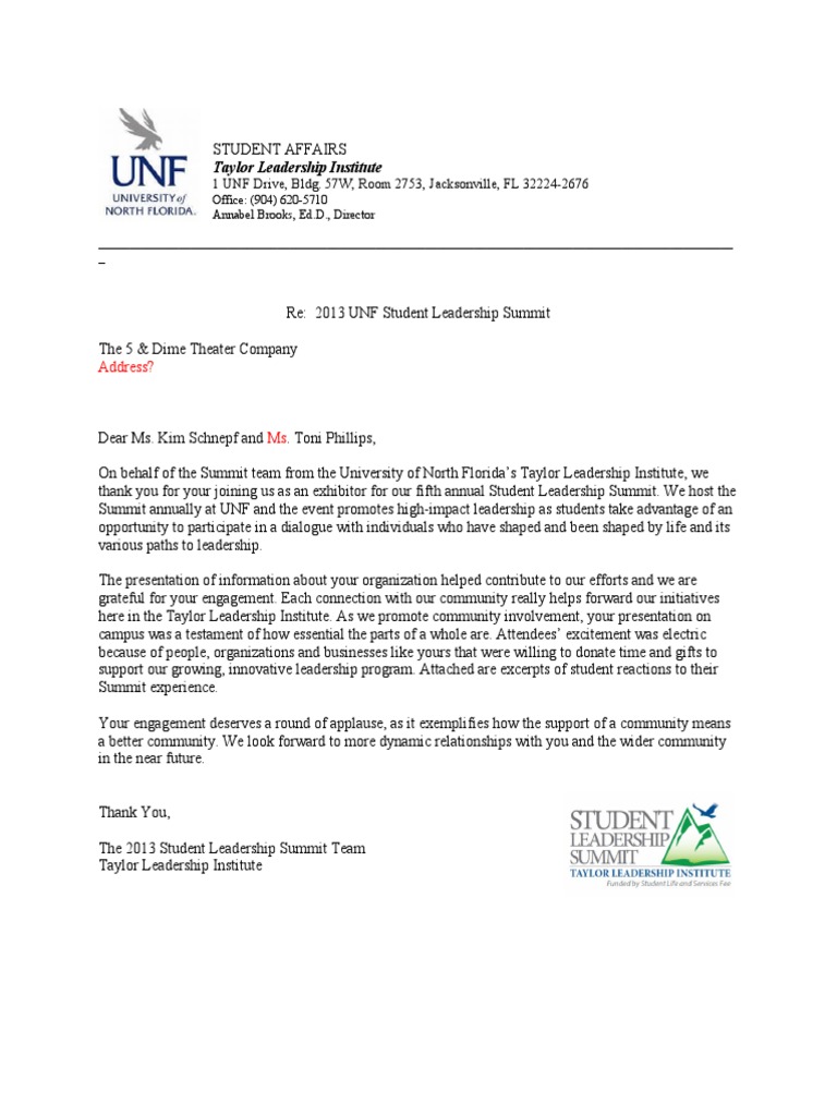 Exhibitors Thank You Letter Completed