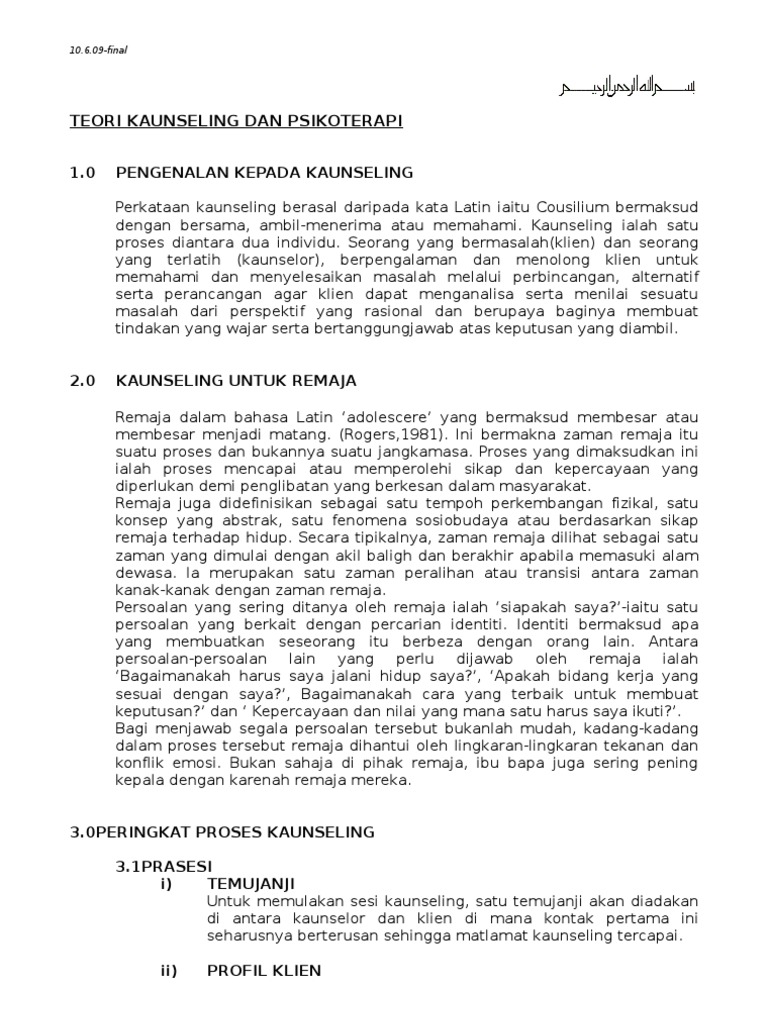 Esei Teori Kaunseling Psikoterapi Pdf