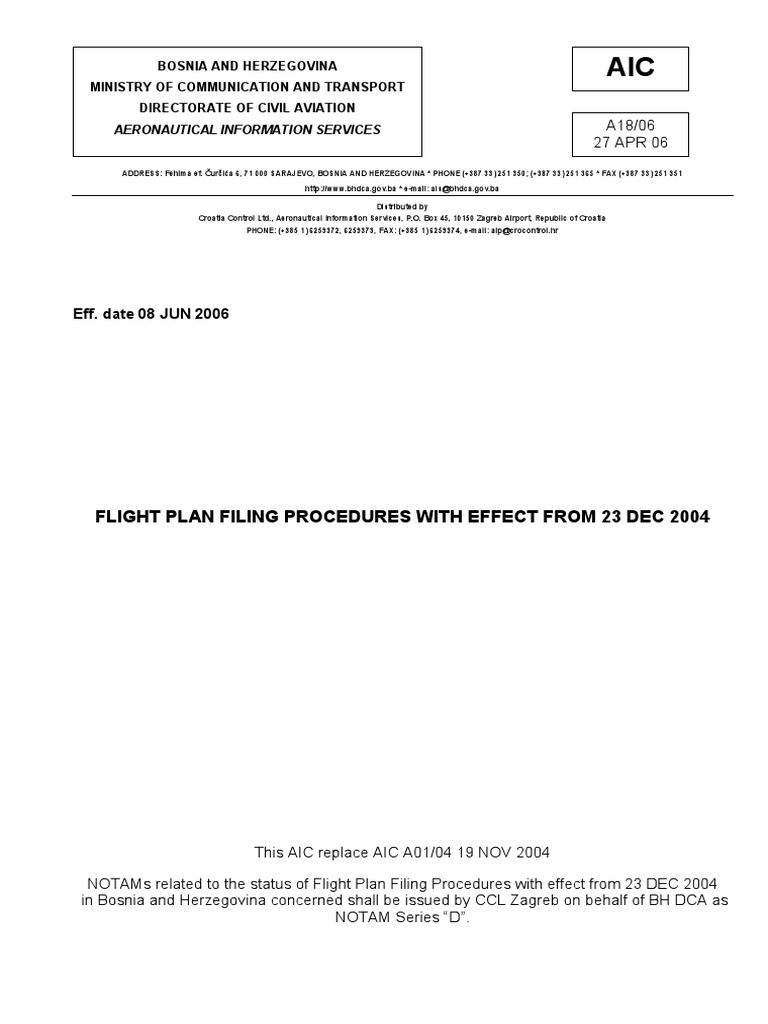Flight Plan Procedures in Bosnia | PDF | Air Traffic Control ...