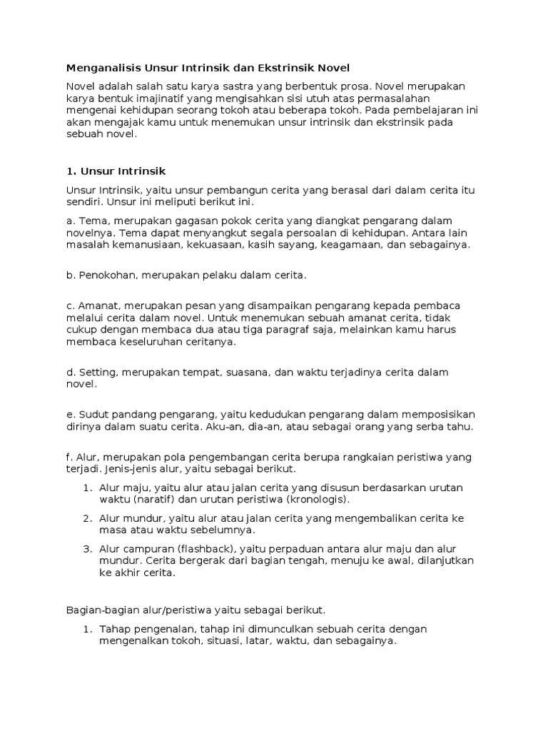Menganalisis Unsur Intrinsik Dan Ekstrinsik Novel