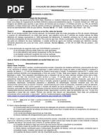 AVALIAÇÃO DE LÍNGUA PORTUGUESA 9 ano