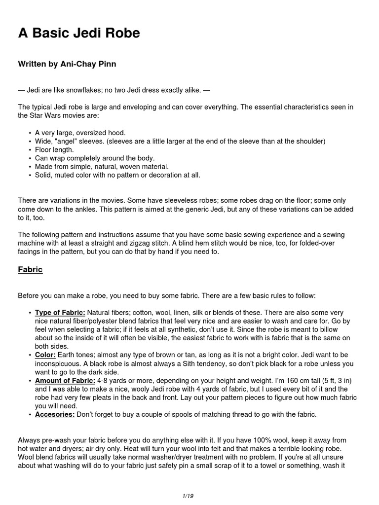 A Basic Jedi Robe | PDF | Seam (Sewing) | Sewing