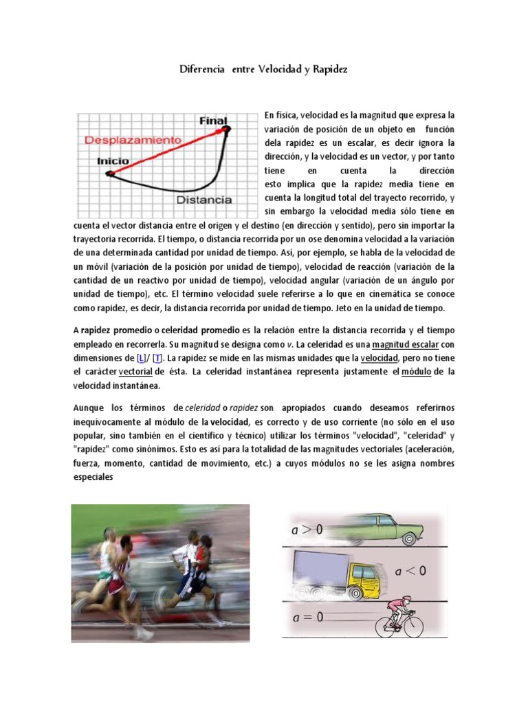 Diferencia Entre Velocidad y Rapidez Velocidad