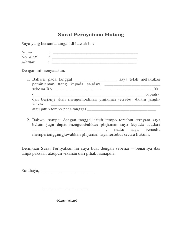 Surat Pernyataan Hutang