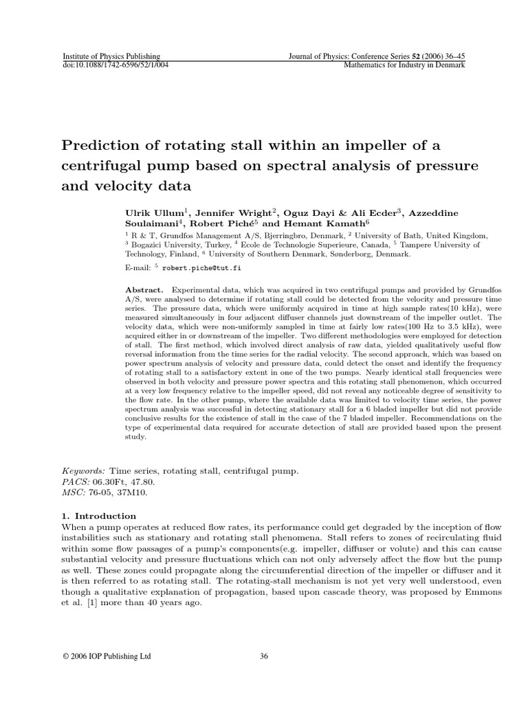 Pump Stall PDF Spectral Density Time Series