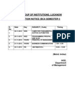 Surya Group of Institutions, Lucknow Examination Notice (Bca Semester I)