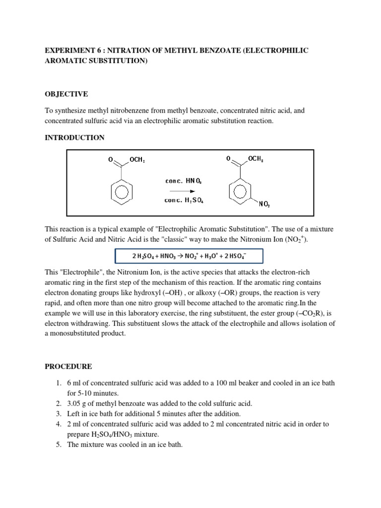 Experiment 6: Nitration of Methyl Benzoate (Electrophilic Aromatic ...