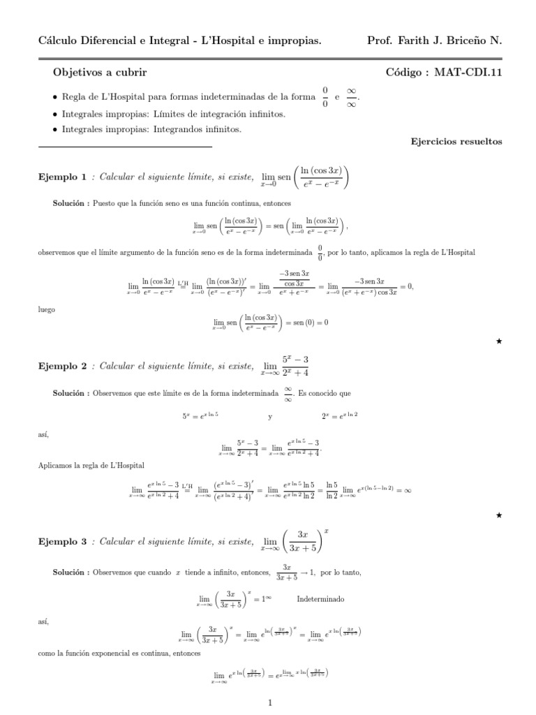 L'Hopital Ejercicios PDF | PDF | Integral | Álgebra