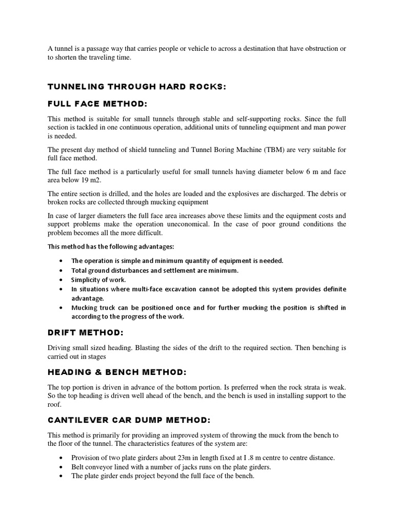 Tunneling Through Hard Rocks: Full Face Method | PDF | Tunnel | Industries