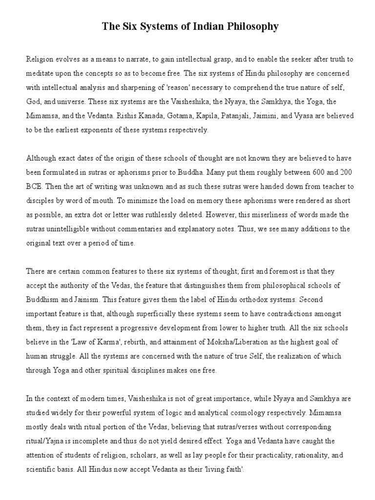 The Six Systems of Indian Philosophy | PDF | Vedanta | Mind