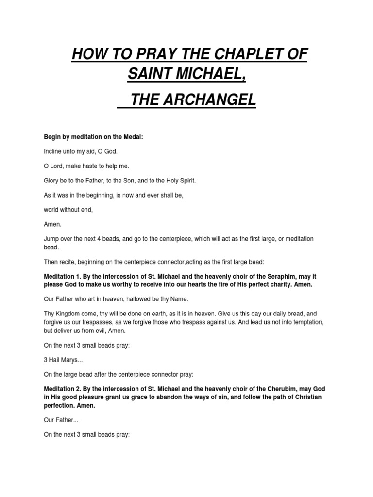How To Pray The Chaplet of Saint Michael | PDF | Lord's Prayer | Michael ( Archangel) for Printable Free Printable St Michael Prayer