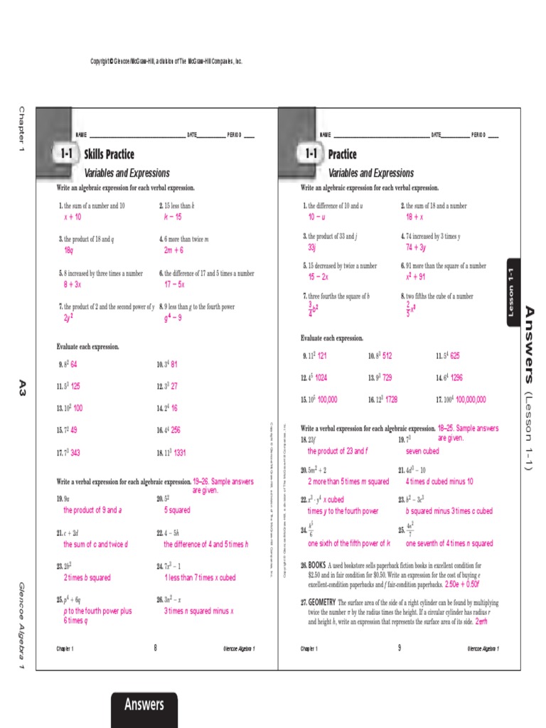worksheet Algebra 1 Worksheets With Answers glencoe algebra 1 worksheets substitution math answers and wb algebra