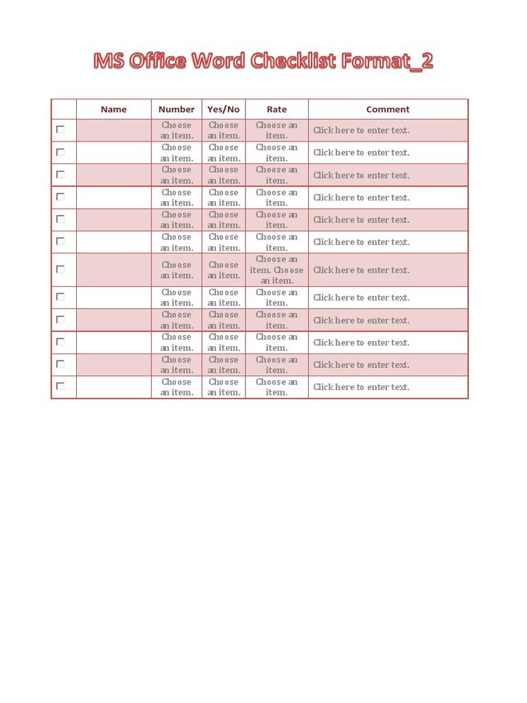 MS Office Word Checklist Format - 2 | PDF
