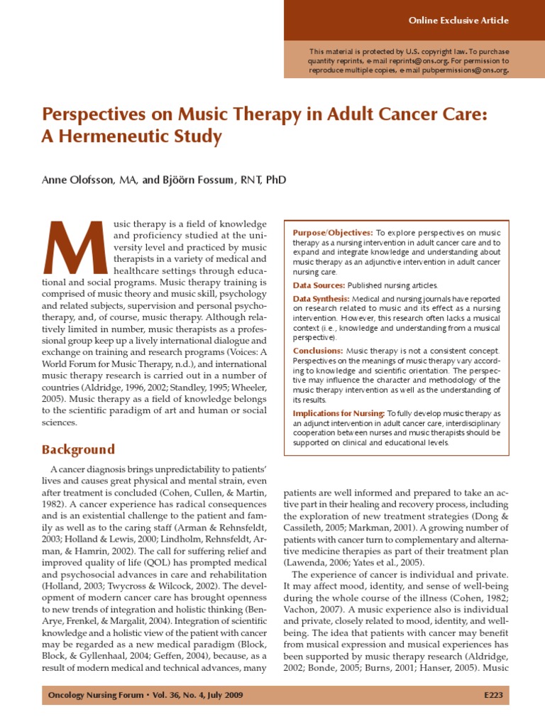 Perspectives On Music Therapy in Adult Cancer Care | PDF ...