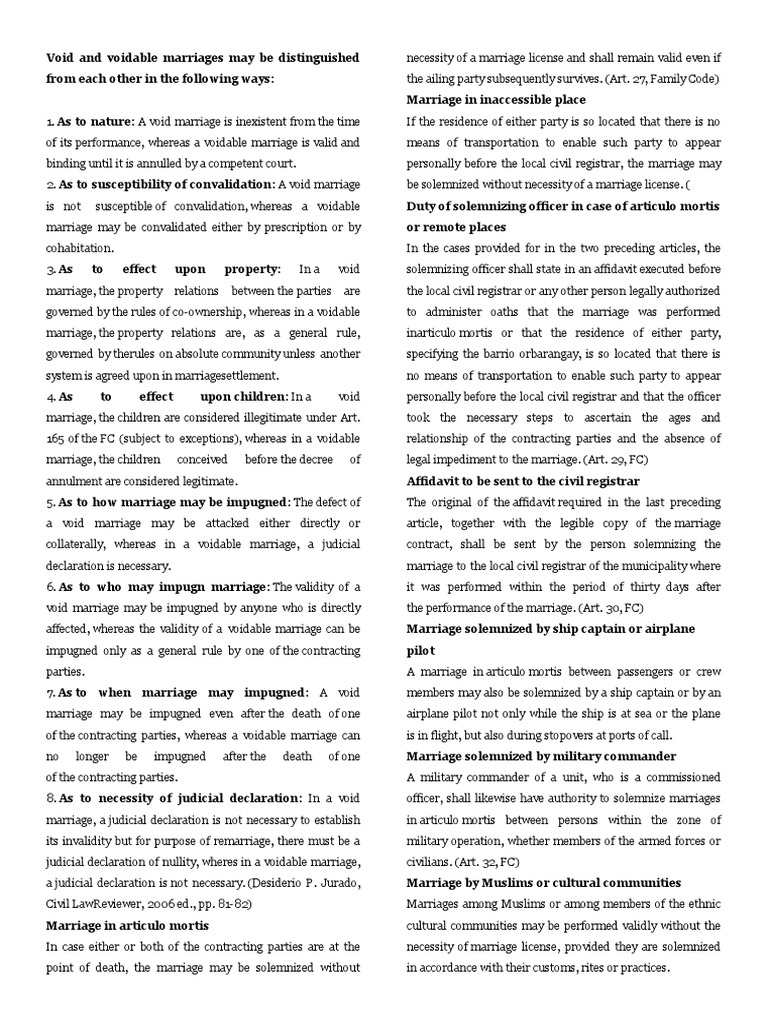 Distinguishing Void and Voidable Marriages | PDF | Annulment | Marriage