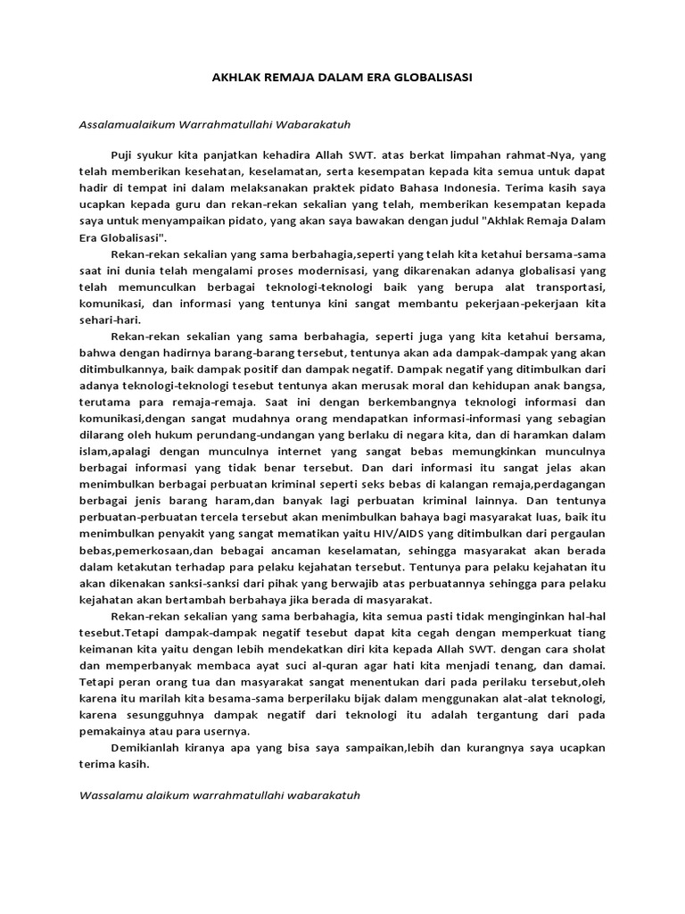 Akhlak Remaja Dalam Era Globalisasi