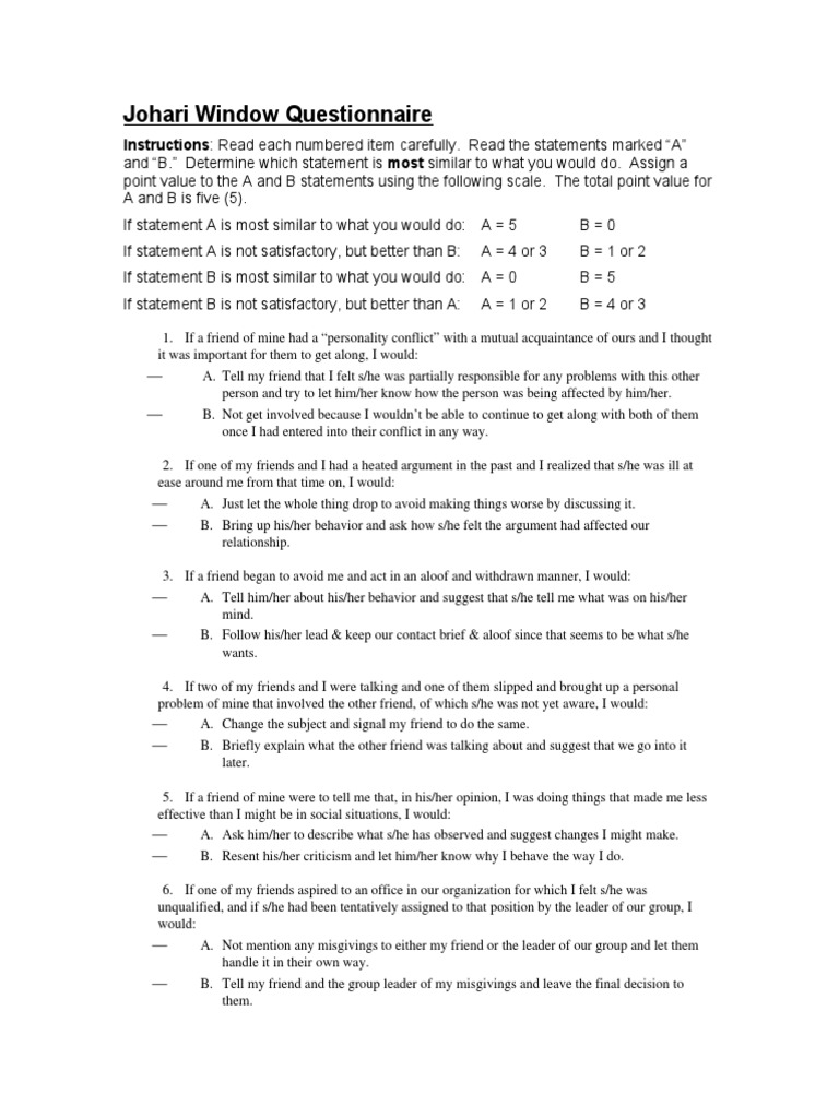 Johari window paper examples image