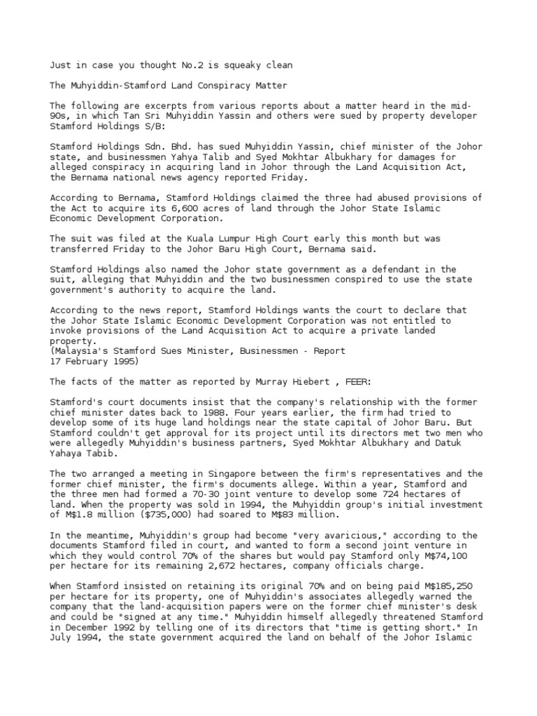 The Stamford Land Conspiracy Matter PDF Joint Venture Lawsuit