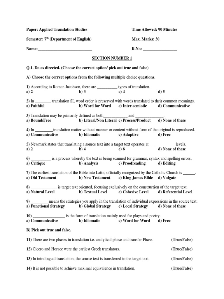 Applied Translation Studies Exam Paper | PDF | Translations | C ...