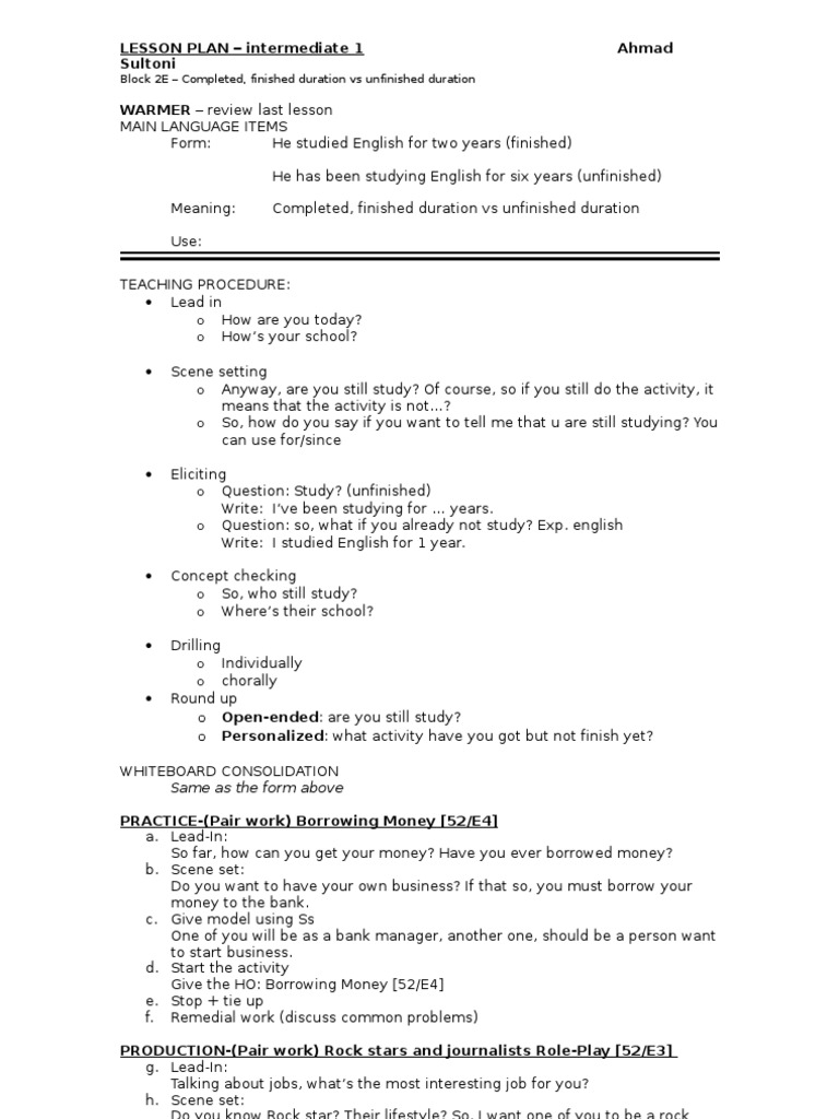 Completed vs Unfinished Duration Lesson | PDF