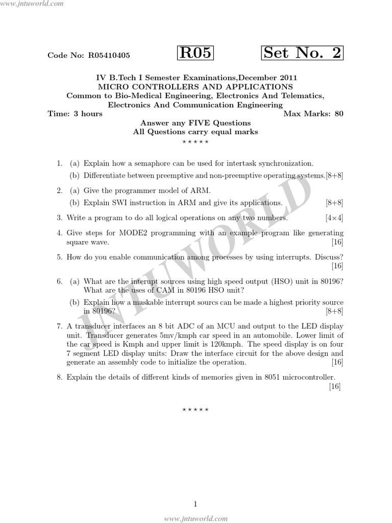 Microcontrollers Exam Questions 2011 | PDF | Microcontroller | Arm ...