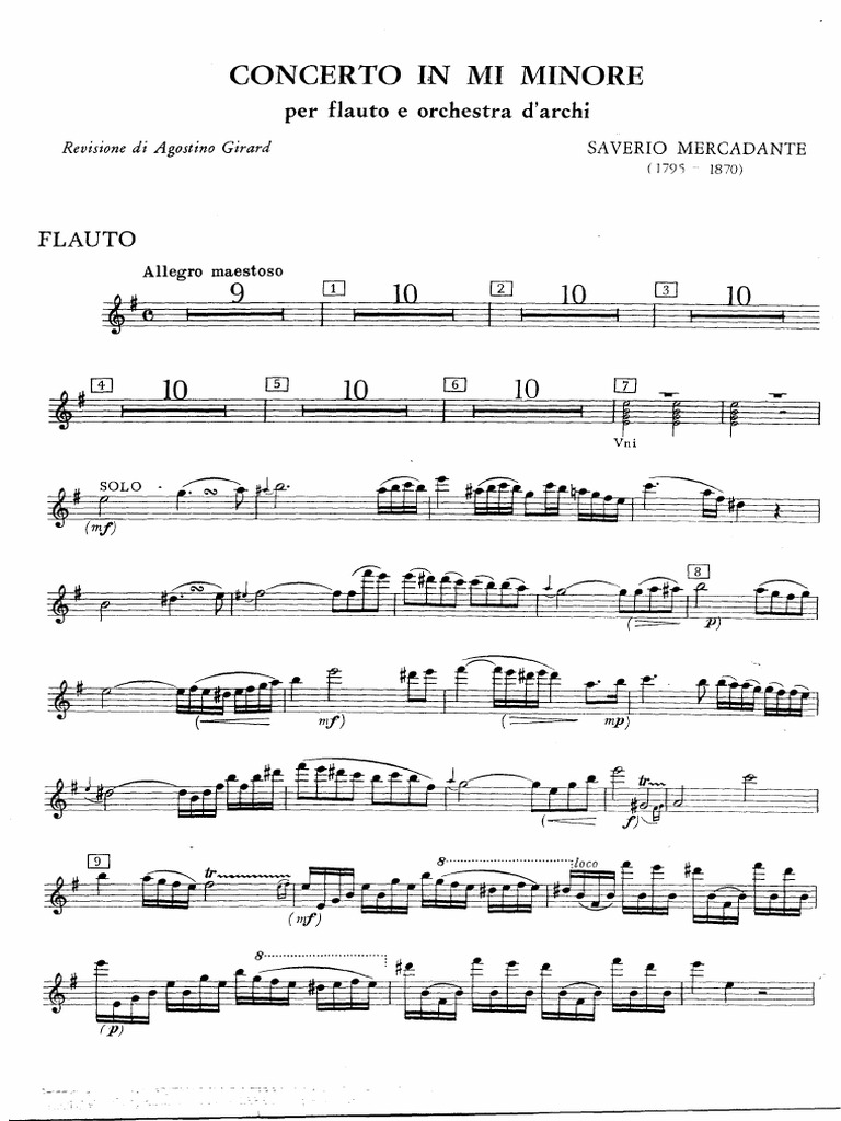 Mercadante. Concerto e Minor. Flute Part Concerto Classical