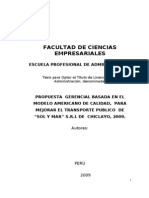 Tesís, PROPUESTA GERENCIAL BASADA EN EL MODELO AMERICANO DE CALIDAD, PARA MEJORAR EL TRANSPORTE PUBLICO DE "SOL Y MAR" S.R.L DE CHICLAYO, 2009.