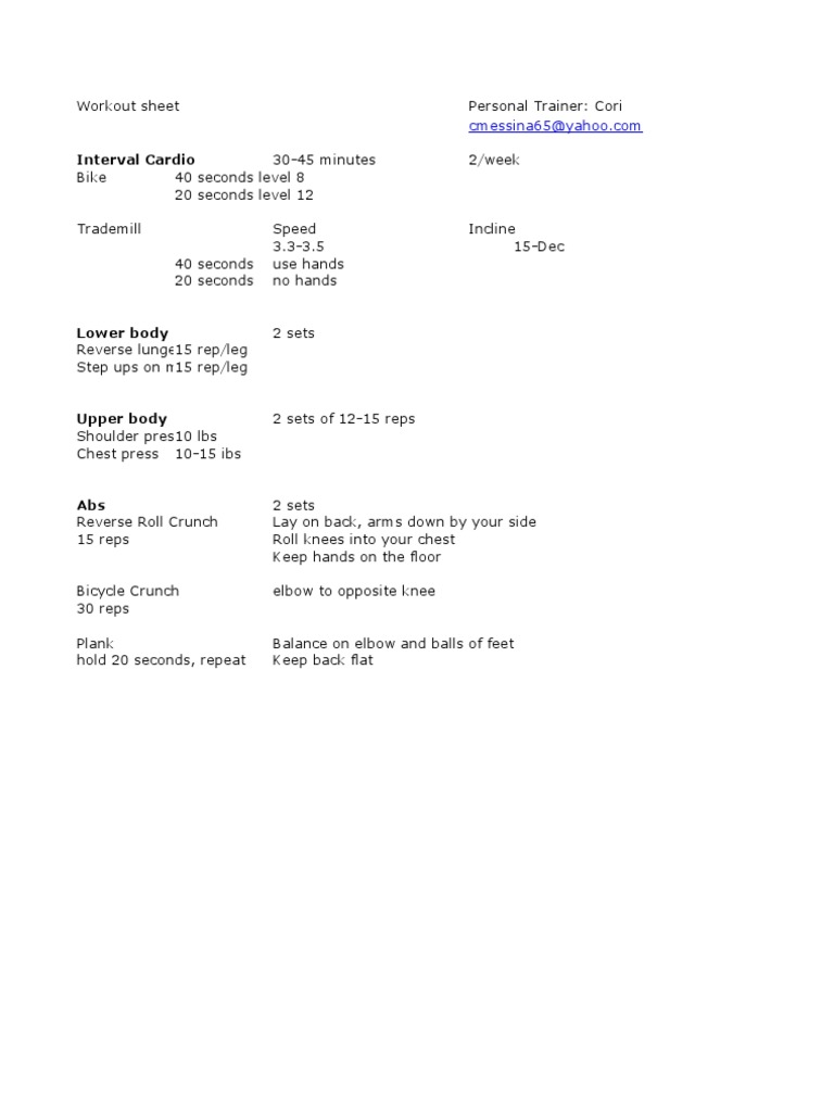 Interval Cardio Workout Sheet | PDF