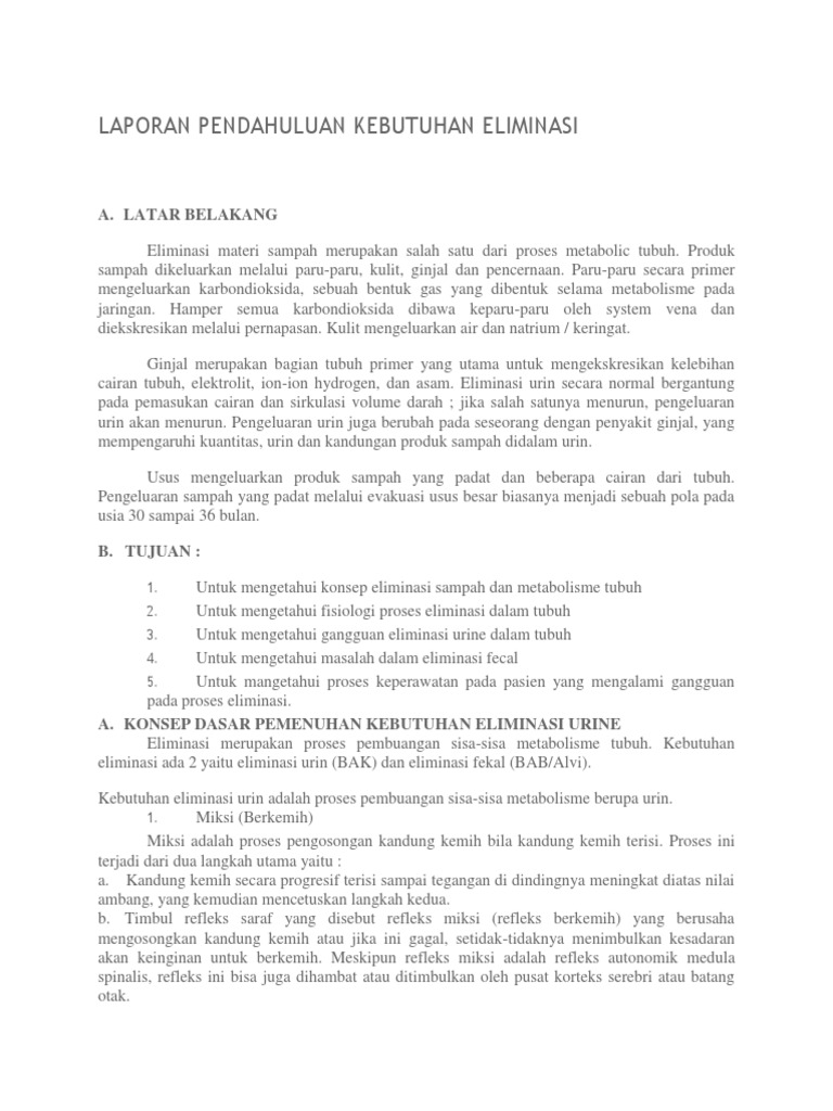 Contoh Laporan Pendahuluan Eliminasi