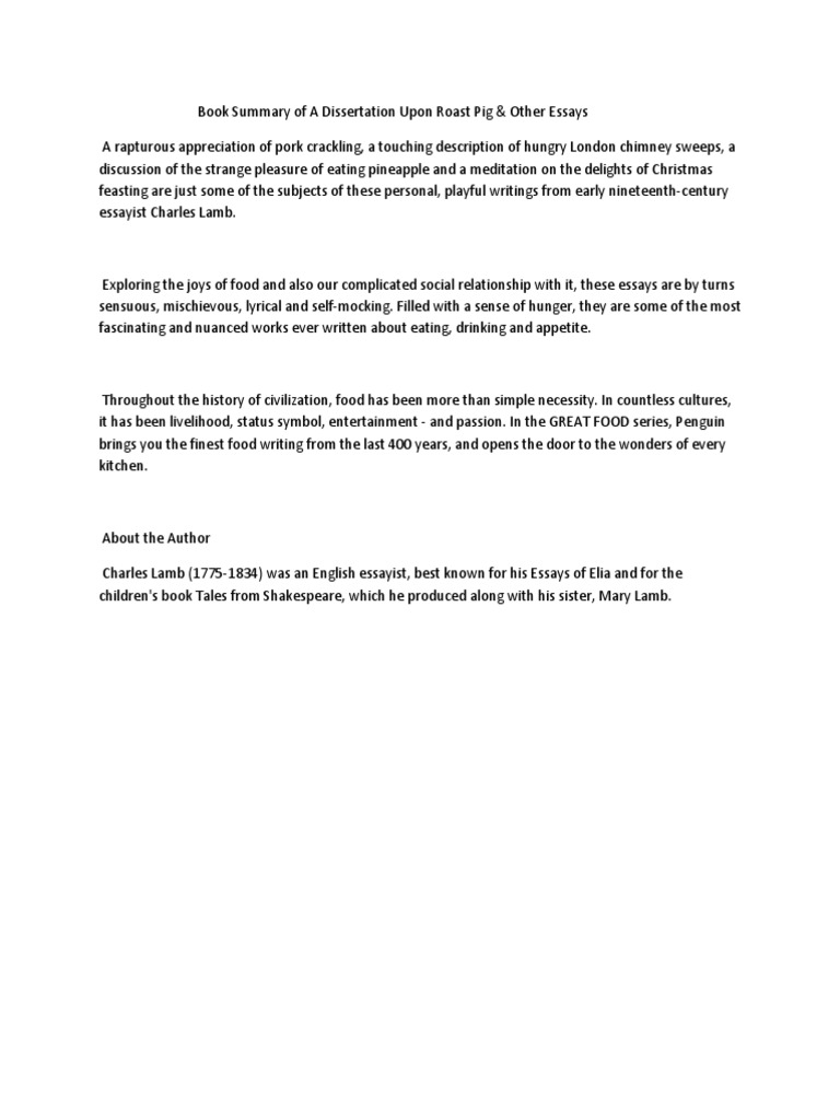 dissertation upon roast pig summary