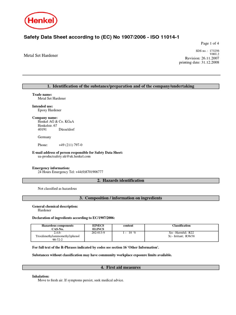 330 Hardener MSDS PDF Chemistry Materials
