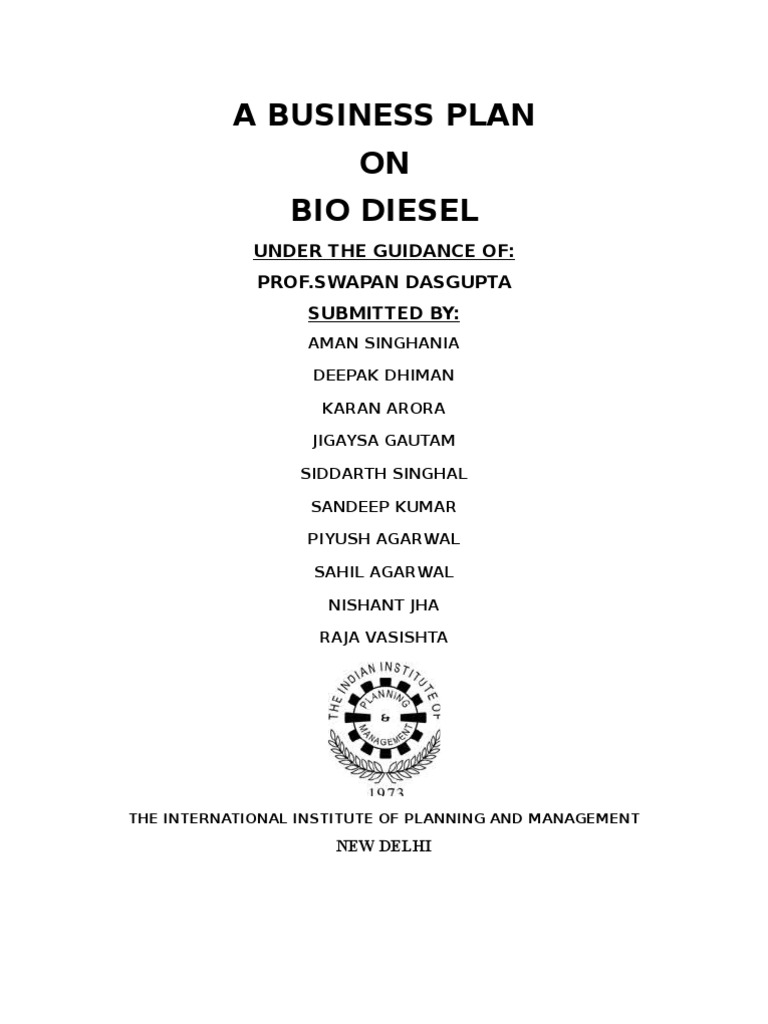 business plan Biodiesel Diesel Fuel