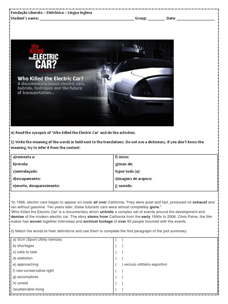 worksheet Who Killed The Electric Car Worksheet who killed the electric car activity vehicle car