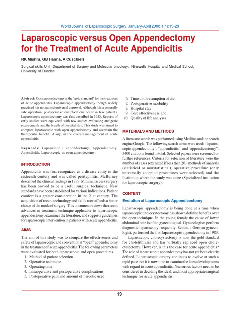 Laparoscopy Versus Open Appendectomy For The Treatment of Acute ...