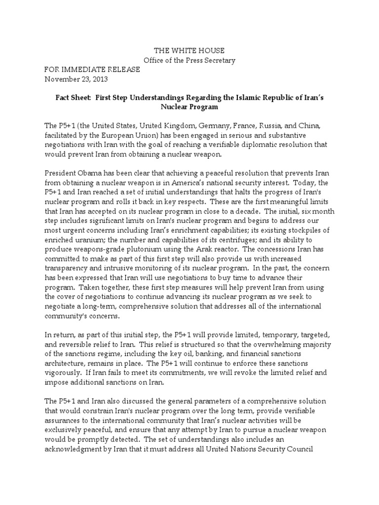 Fact Sheet: First Step Understandings Regarding Iran's Nuclear Program ... - Proliferation Fact Sheet
